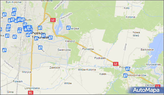 mapa Poniatów gmina Sulejów, Poniatów gmina Sulejów na mapie Targeo