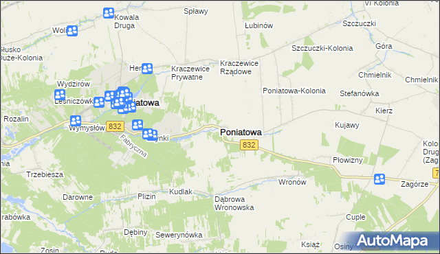 mapa Poniatowa powiat opolski, Poniatowa powiat opolski na mapie Targeo