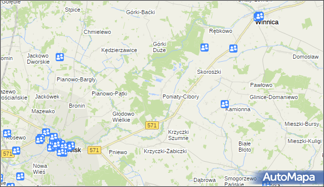 mapa Poniaty-Cibory, Poniaty-Cibory na mapie Targeo