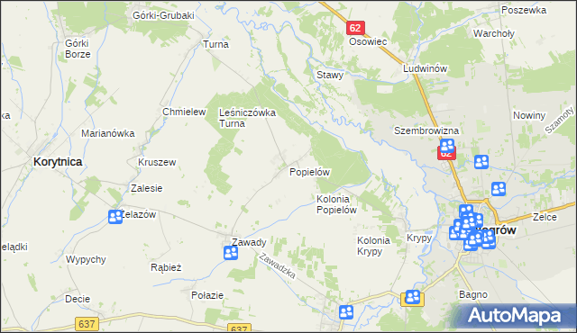 mapa Popielów gmina Liw, Popielów gmina Liw na mapie Targeo