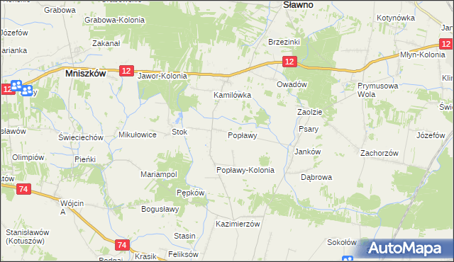 mapa Popławy gmina Sławno, Popławy gmina Sławno na mapie Targeo