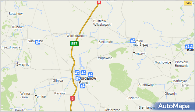 mapa Popowice gmina Jordanów Śląski, Popowice gmina Jordanów Śląski na mapie Targeo