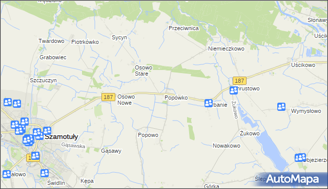 mapa Popówko gmina Oborniki, Popówko gmina Oborniki na mapie Targeo