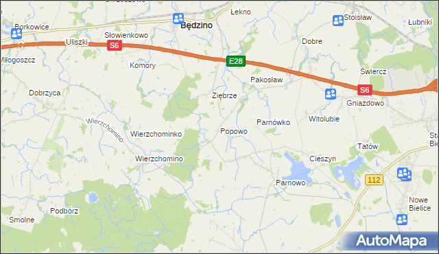 mapa Popowo gmina Będzino, Popowo gmina Będzino na mapie Targeo
