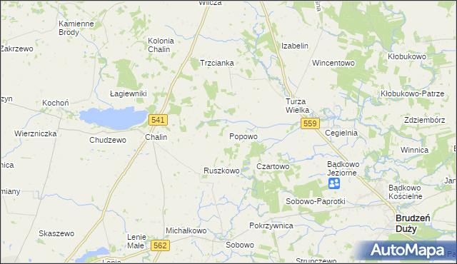 mapa Popowo gmina Tłuchowo, Popowo gmina Tłuchowo na mapie Targeo