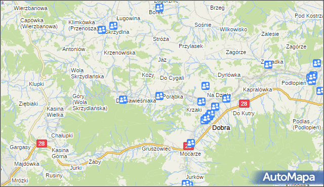 mapa Porąbka gmina Dobra, Porąbka gmina Dobra na mapie Targeo