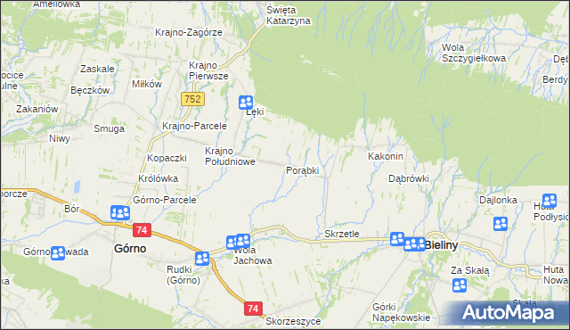 mapa Porąbki gmina Bieliny, Porąbki gmina Bieliny na mapie Targeo