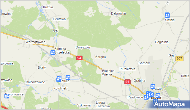 mapa Poręba gmina Strzelce Opolskie, Poręba gmina Strzelce Opolskie na mapie Targeo