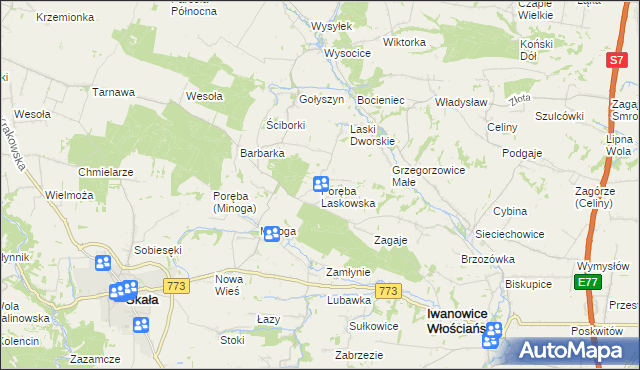 mapa Poręba Laskowska, Poręba Laskowska na mapie Targeo