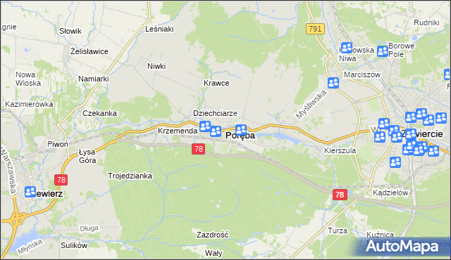 mapa Poręba powiat zawierciański, Poręba powiat zawierciański na mapie Targeo