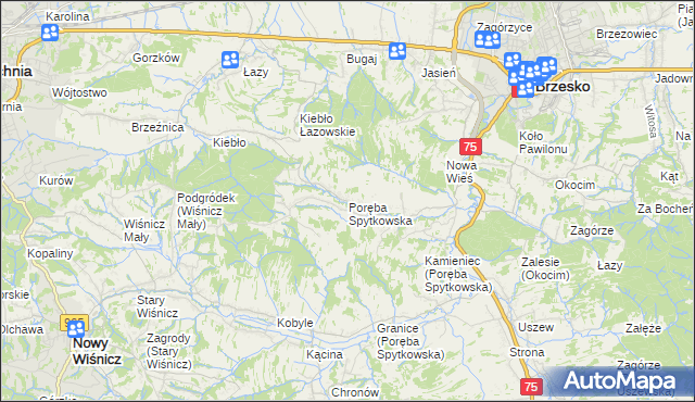 mapa Poręba Spytkowska, Poręba Spytkowska na mapie Targeo