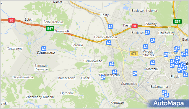 mapa Porosły, Porosły na mapie Targeo