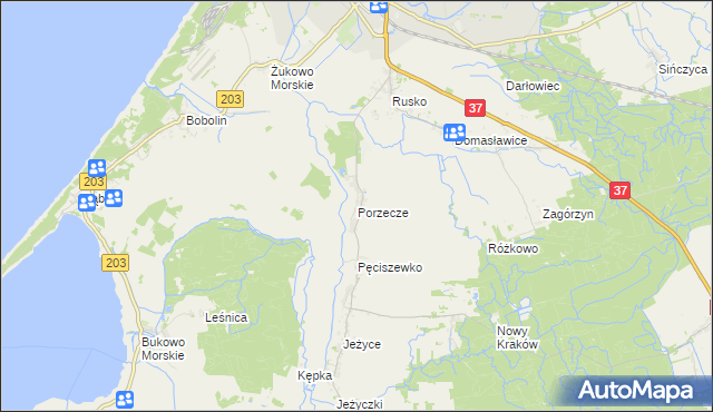 mapa Porzecze gmina Darłowo, Porzecze gmina Darłowo na mapie Targeo