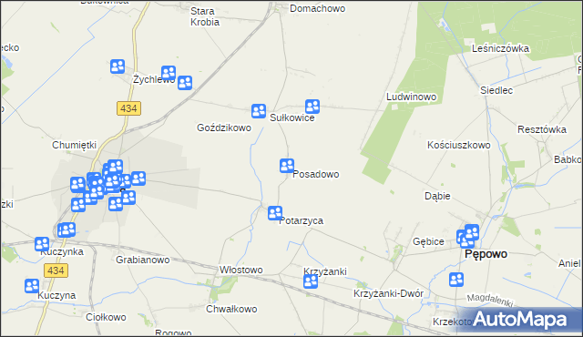 mapa Posadowo gmina Krobia, Posadowo gmina Krobia na mapie Targeo