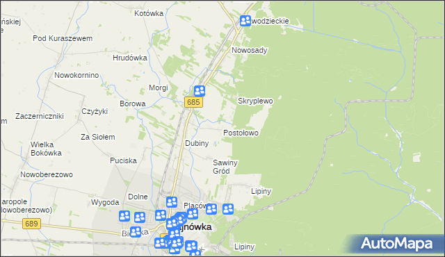 mapa Postołowo gmina Hajnówka, Postołowo gmina Hajnówka na mapie Targeo