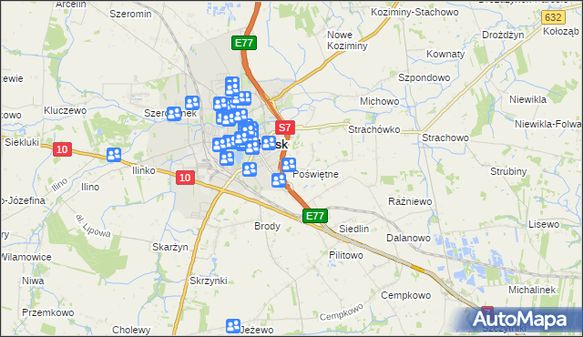 mapa Poświętne gmina Płońsk, Poświętne gmina Płońsk na mapie Targeo