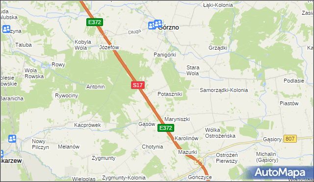 mapa Potaszniki, Potaszniki na mapie Targeo