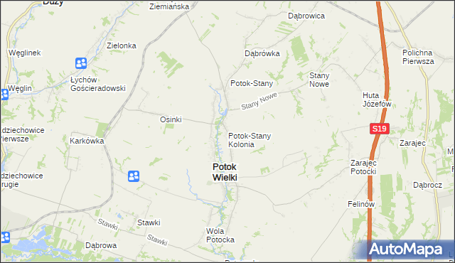 mapa Potok-Stany Kolonia, Potok-Stany Kolonia na mapie Targeo