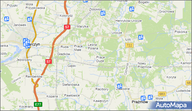 mapa Prace Duże, Prace Duże na mapie Targeo