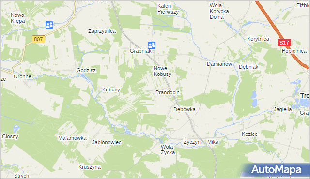 mapa Prandocin gmina Trojanów, Prandocin gmina Trojanów na mapie Targeo