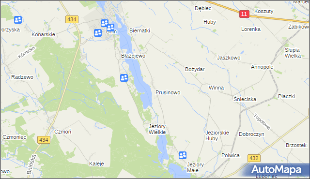 mapa Prusinowo gmina Kórnik, Prusinowo gmina Kórnik na mapie Targeo