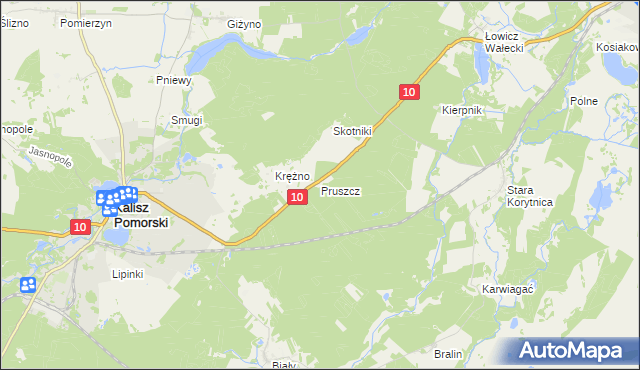 mapa Pruszcz gmina Kalisz Pomorski, Pruszcz gmina Kalisz Pomorski na mapie Targeo