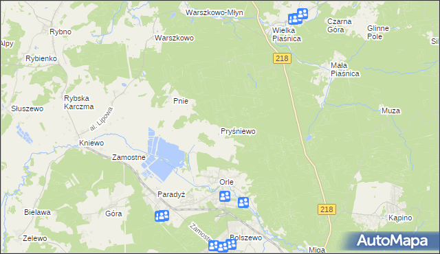 mapa Pryśniewo, Pryśniewo na mapie Targeo