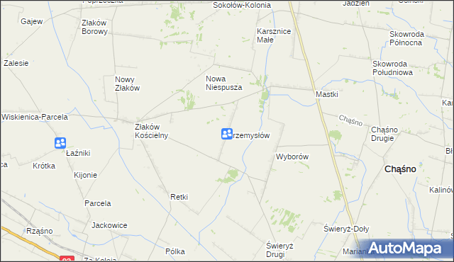 mapa Przemysłów gmina Chąśno, Przemysłów gmina Chąśno na mapie Targeo
