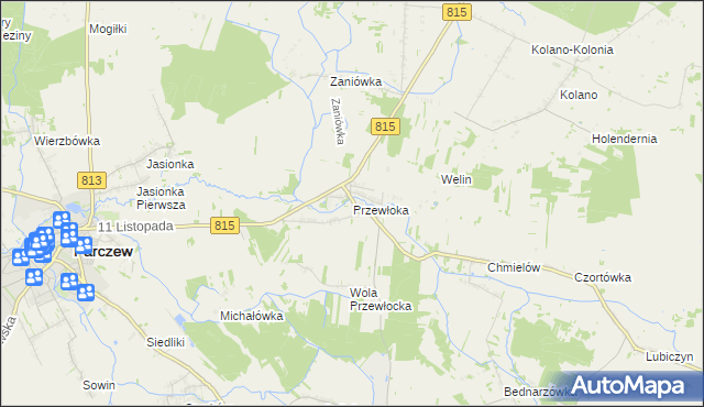 mapa Przewłoka gmina Parczew, Przewłoka gmina Parczew na mapie Targeo