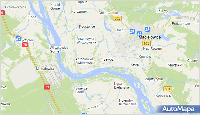 mapa Przewóz gmina Maciejowice, Przewóz gmina Maciejowice na mapie Targeo