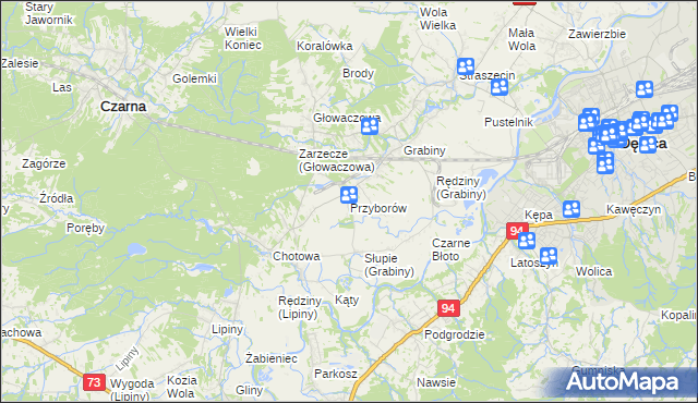 mapa Przyborów gmina Czarna, Przyborów gmina Czarna na mapie Targeo