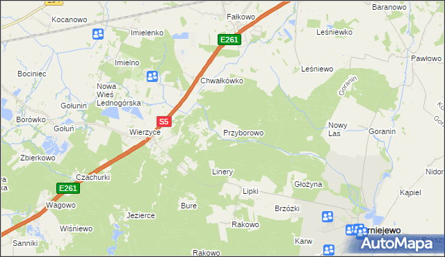 mapa Przyborowo gmina Łubowo, Przyborowo gmina Łubowo na mapie Targeo