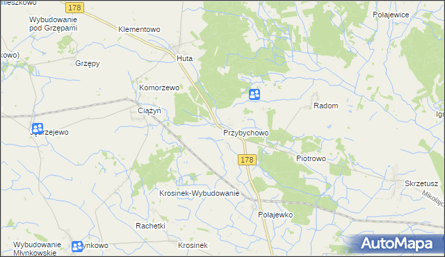 mapa Przybychowo, Przybychowo na mapie Targeo