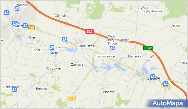 mapa Przybysławice gmina Garbów, Przybysławice gmina Garbów na mapie Targeo