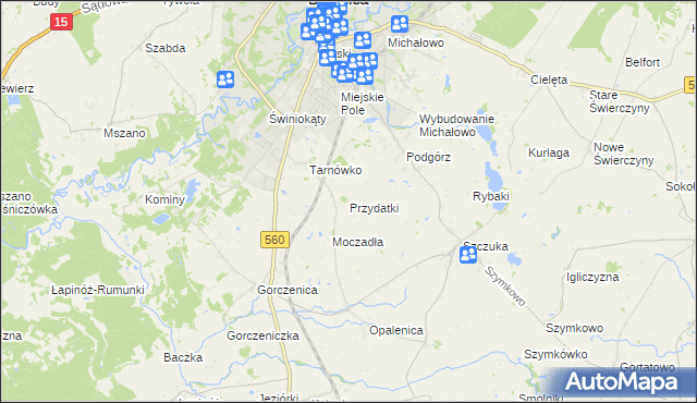 mapa Przydatki gmina Brodnica, Przydatki gmina Brodnica na mapie Targeo