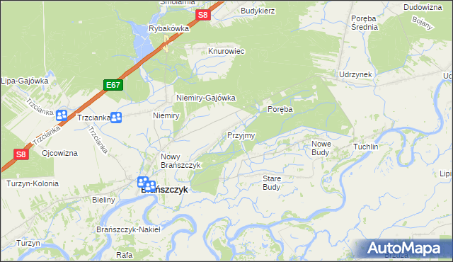 mapa Przyjmy gmina Brańszczyk, Przyjmy gmina Brańszczyk na mapie Targeo