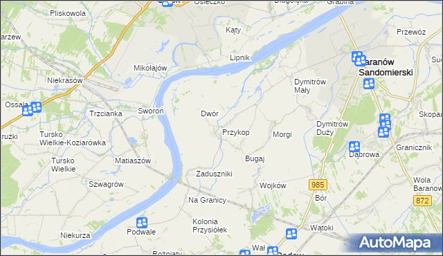 mapa Przykop gmina Padew Narodowa, Przykop gmina Padew Narodowa na mapie Targeo