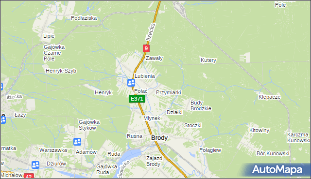 mapa Przymiarki gmina Brody, Przymiarki gmina Brody na mapie Targeo