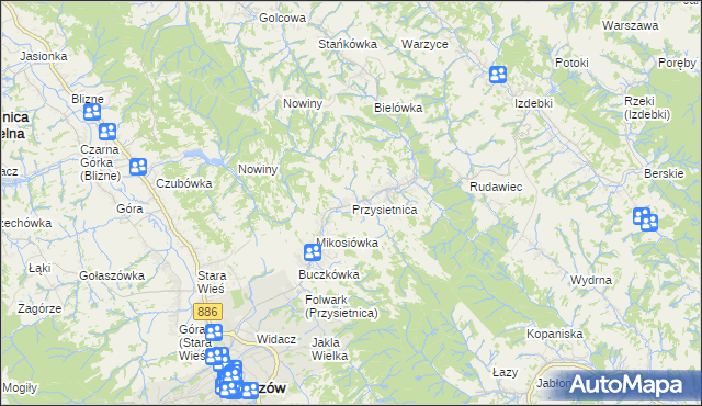 mapa Przysietnica gmina Brzozów, Przysietnica gmina Brzozów na mapie Targeo