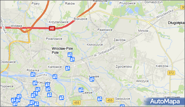 mapa Psie Pole gmina Wrocław, Psie Pole gmina Wrocław na mapie Targeo