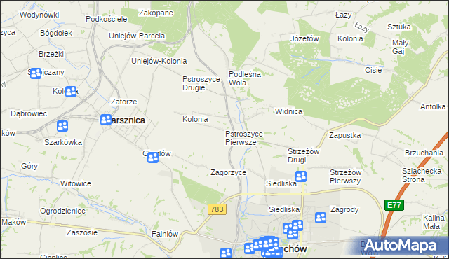 mapa Pstroszyce Pierwsze, Pstroszyce Pierwsze na mapie Targeo