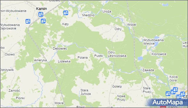 mapa Pustki gmina Czersk, Pustki gmina Czersk na mapie Targeo