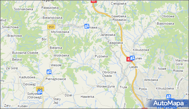 mapa Pyzówka, Pyzówka na mapie Targeo