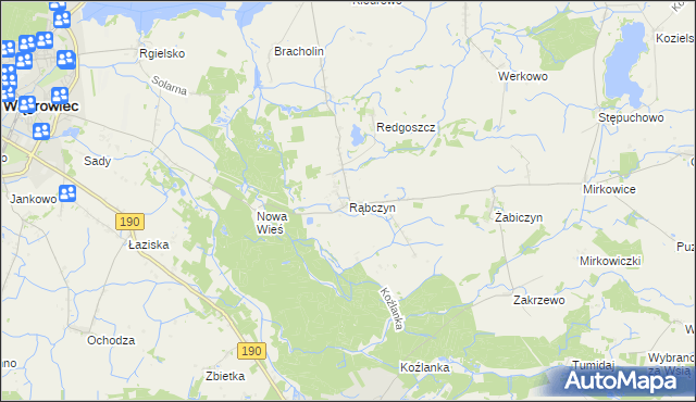 mapa Rąbczyn gmina Wągrowiec, Rąbczyn gmina Wągrowiec na mapie Targeo