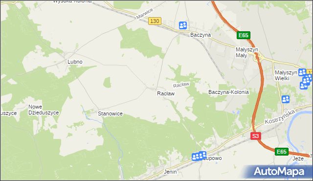 mapa Racław gmina Bogdaniec, Racław gmina Bogdaniec na mapie Targeo