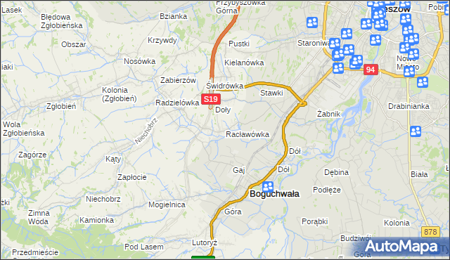 mapa Racławówka, Racławówka na mapie Targeo