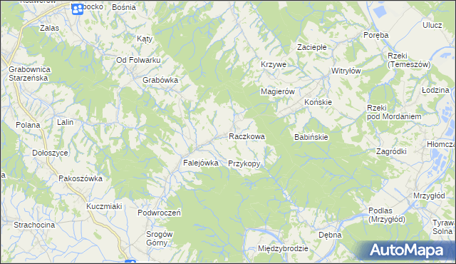 mapa Raczkowa gmina Sanok, Raczkowa gmina Sanok na mapie Targeo