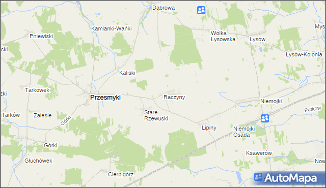 mapa Raczyny gmina Przesmyki, Raczyny gmina Przesmyki na mapie Targeo