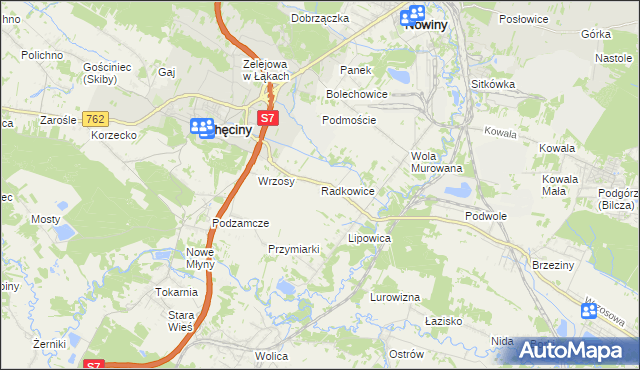 mapa Radkowice gmina Chęciny, Radkowice gmina Chęciny na mapie Targeo