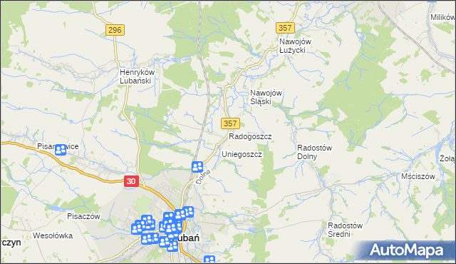 mapa Radogoszcz gmina Lubań, Radogoszcz gmina Lubań na mapie Targeo